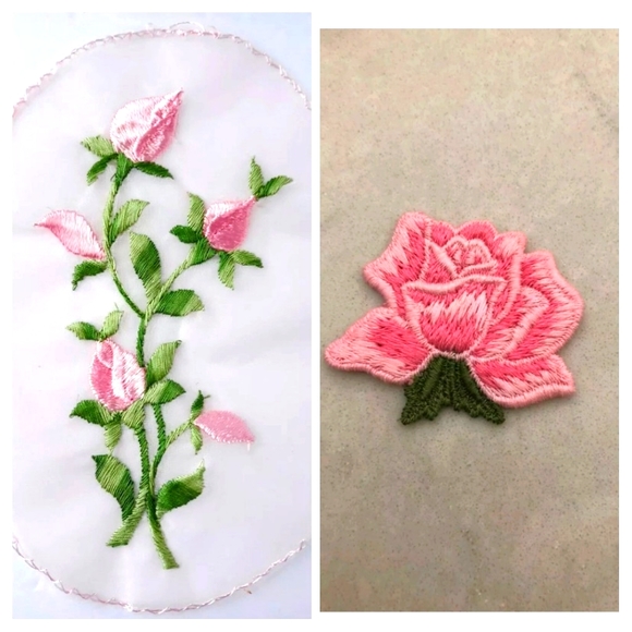 Lot/bundle of appliques of pink roses. - Picture 1 of 8